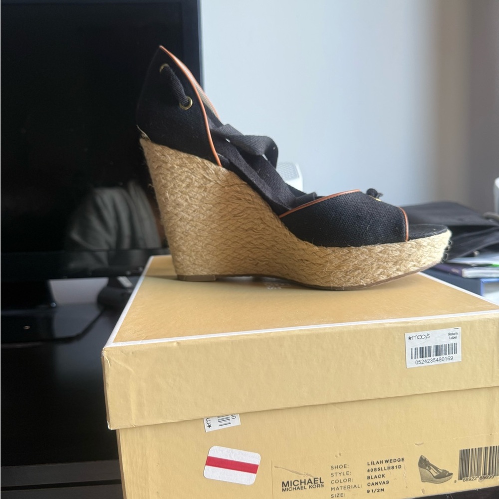 Michael Kors Black and Tan Espadrille Wedges - Picture 5 of 5